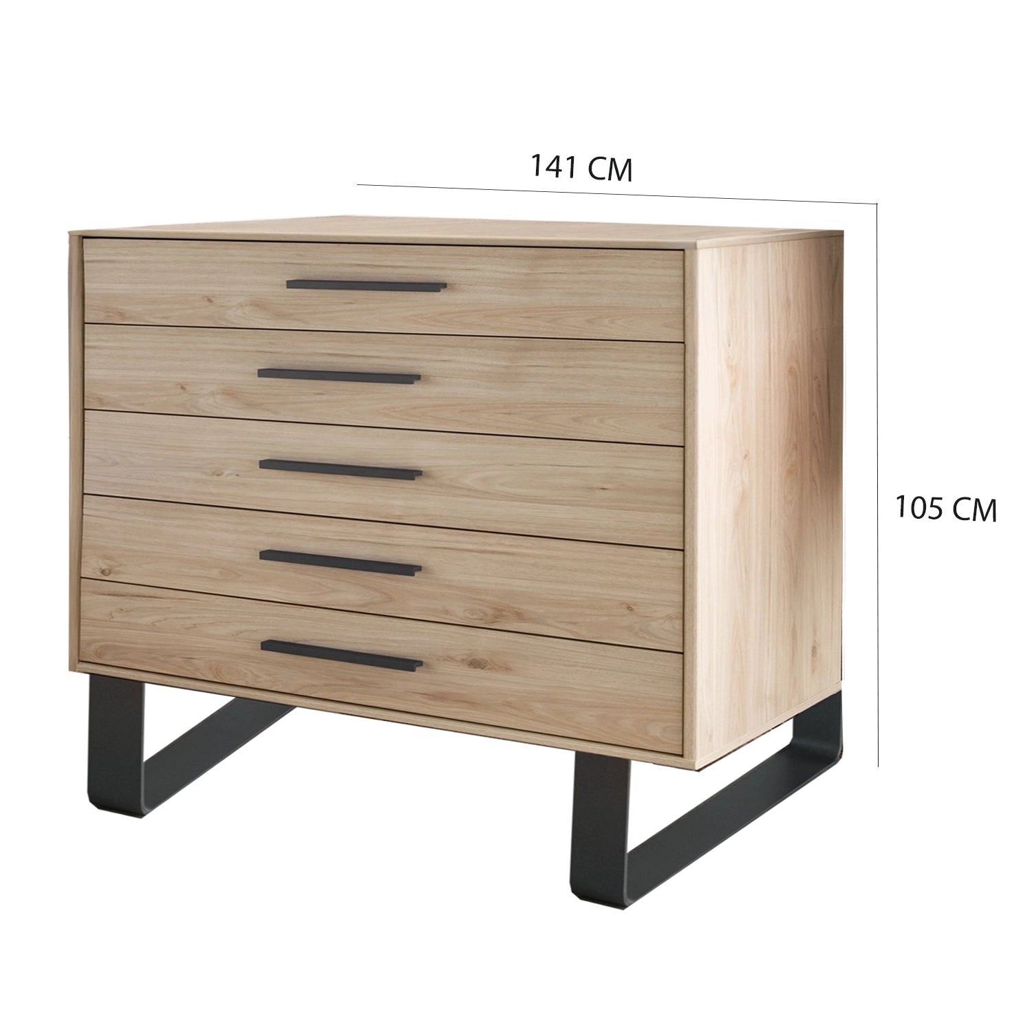 Johnson 5 Drawer Chest - W141CM With Angled Feet - Dimensions