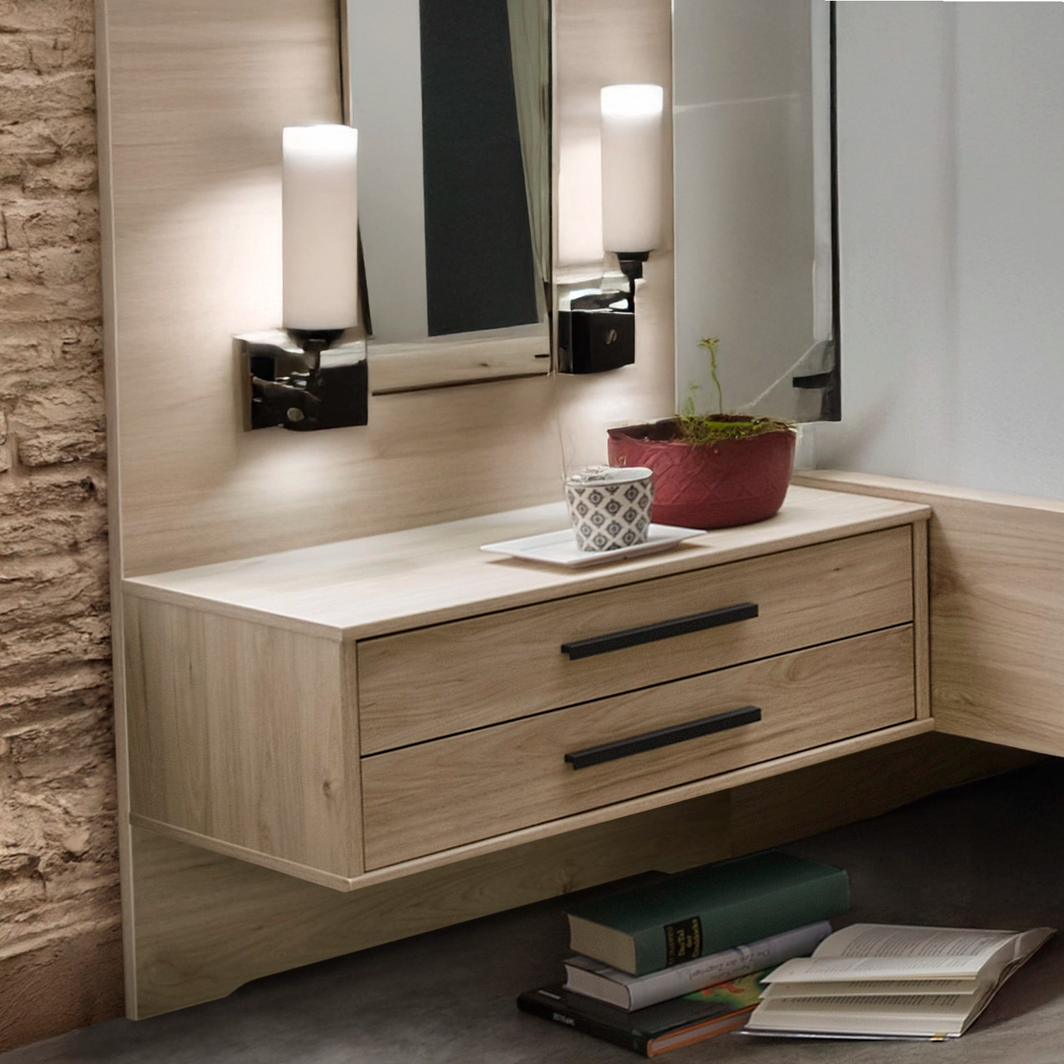 Johnson Floating 2 Drawer Bedside Cabinet - Styled in Bedroom