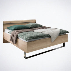 Johnson Futon Bed with Wooden Headboard and Slate Angled Feet - Closeup View