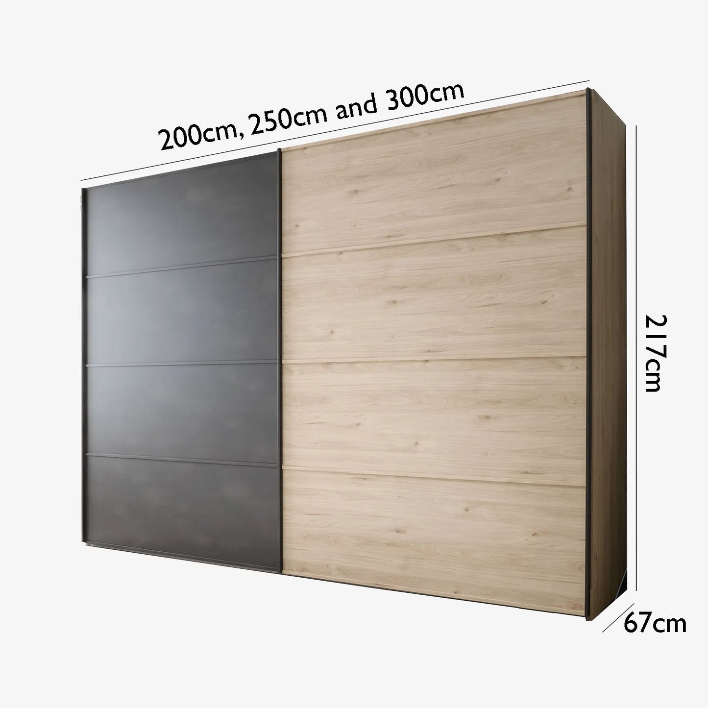 Johnson Holm Oak & Slate Finish Sliding Wardrobe  - Dimensions