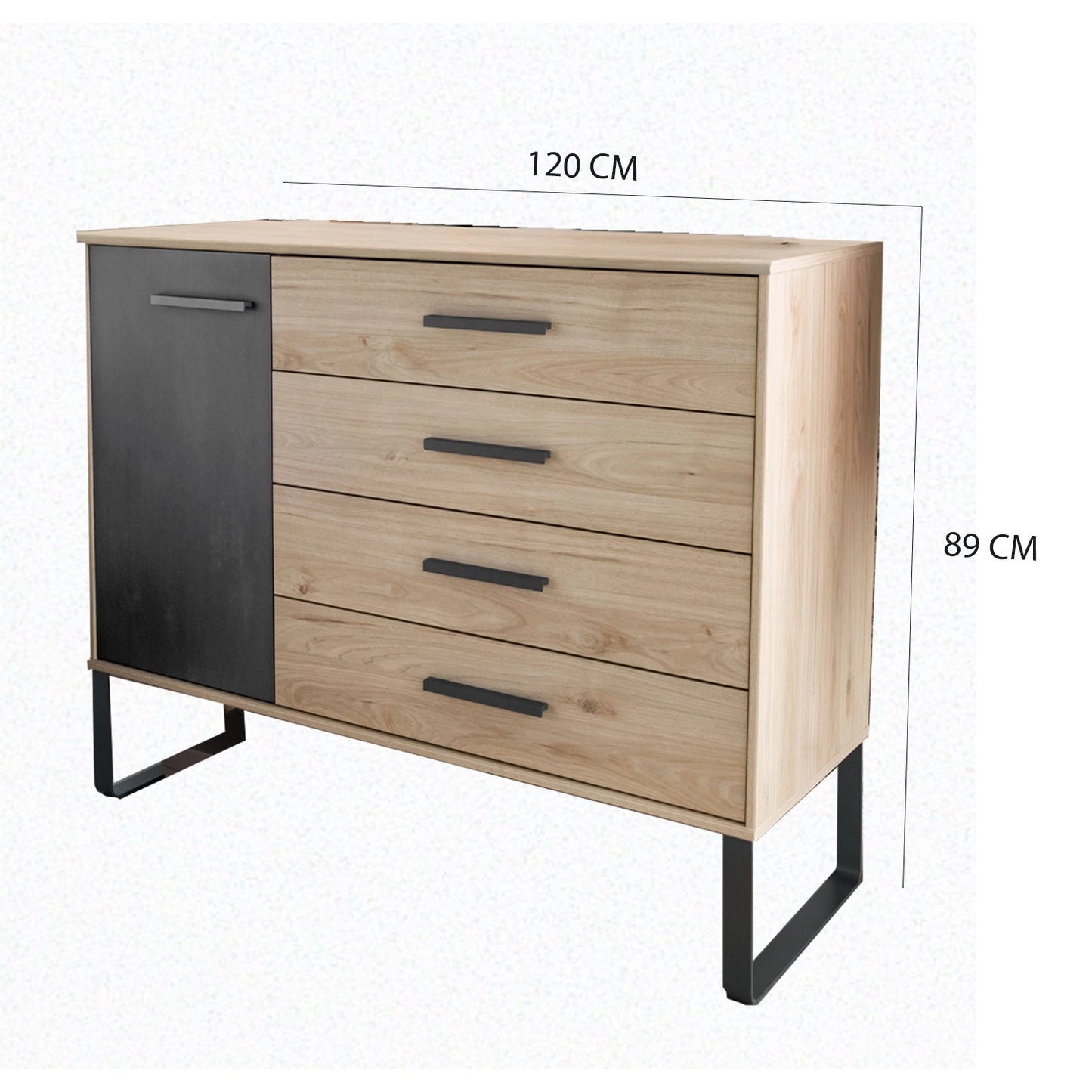 Johnson Large 1 Door 4 Drawer Chest - W120cm With Angled Feet - Dimensions