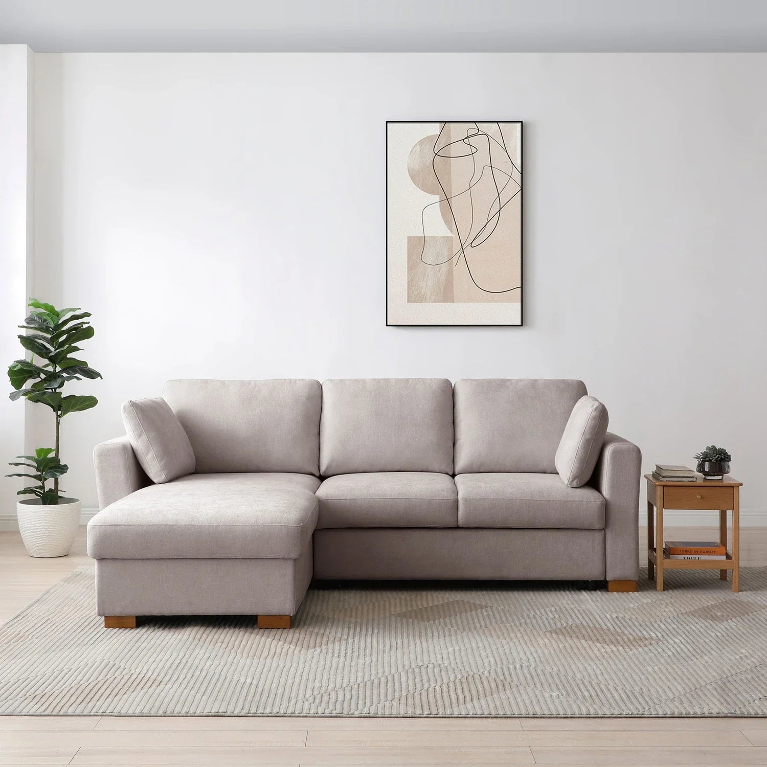 SereneDream Corner Sofa Bed in Rhea Taupe Chenille Fabric - Pendle Village Furniture
