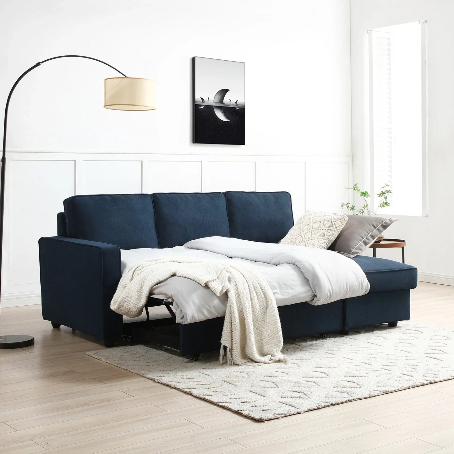 Mandy Blue Fabric Corner Sofabed with Storage - Pendle Village Furniture