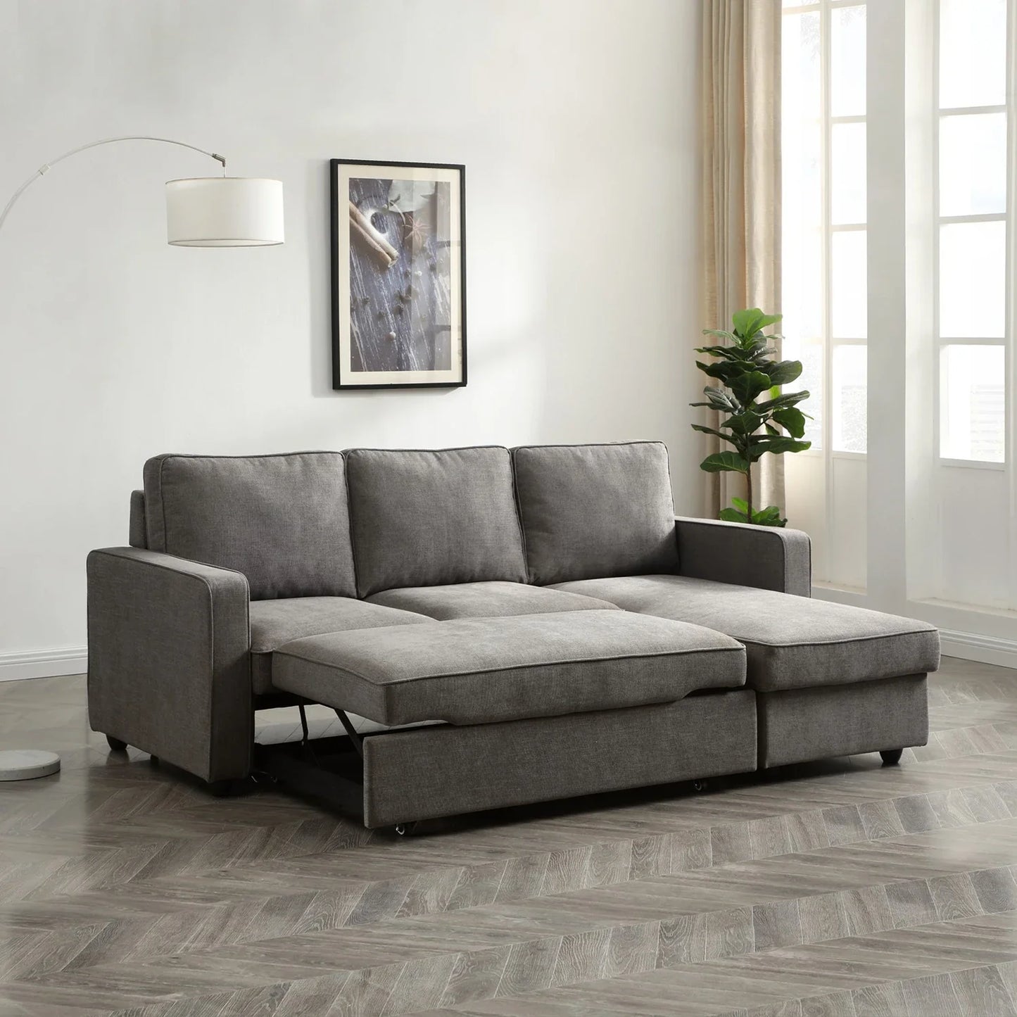 Mandy Grey Fabric Corner Sofabed with Storage - Pendle Village Furniture