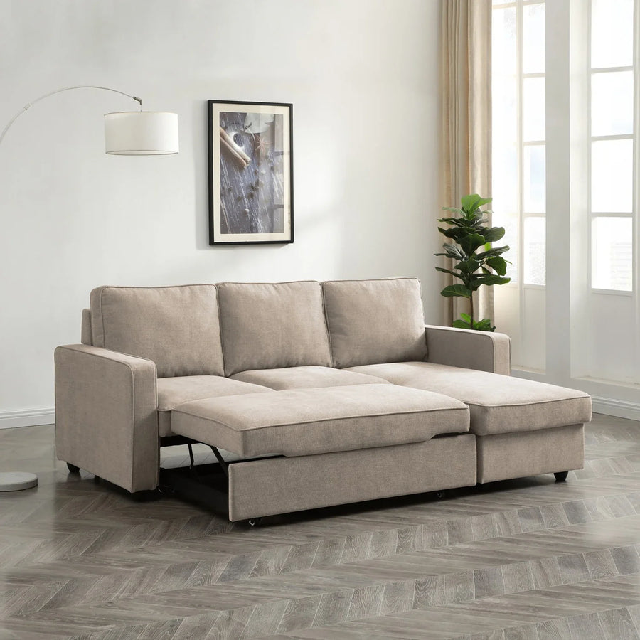 Mandy Natural Fabric Corner Sofabed with Storage
