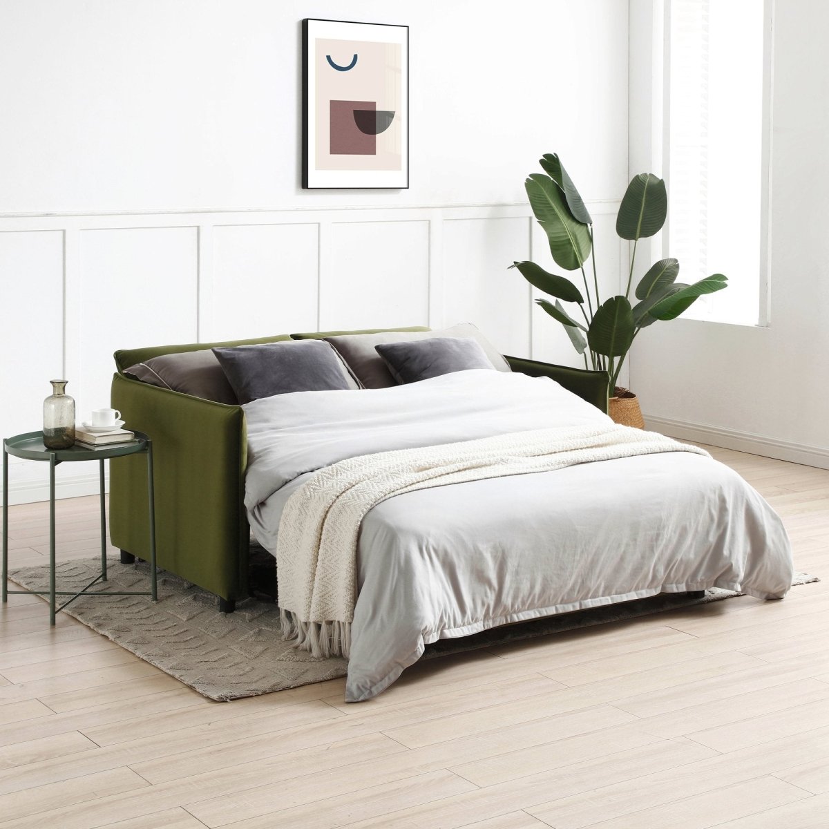 Claire Plush Velvet Olive Sofa Bed - Pendle Village Furniture