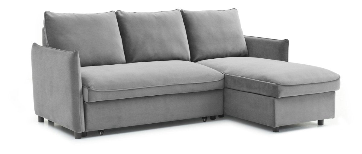 Claire Grey Velvet Fabric Corner Sofa Bed - Pendle Village Furniture