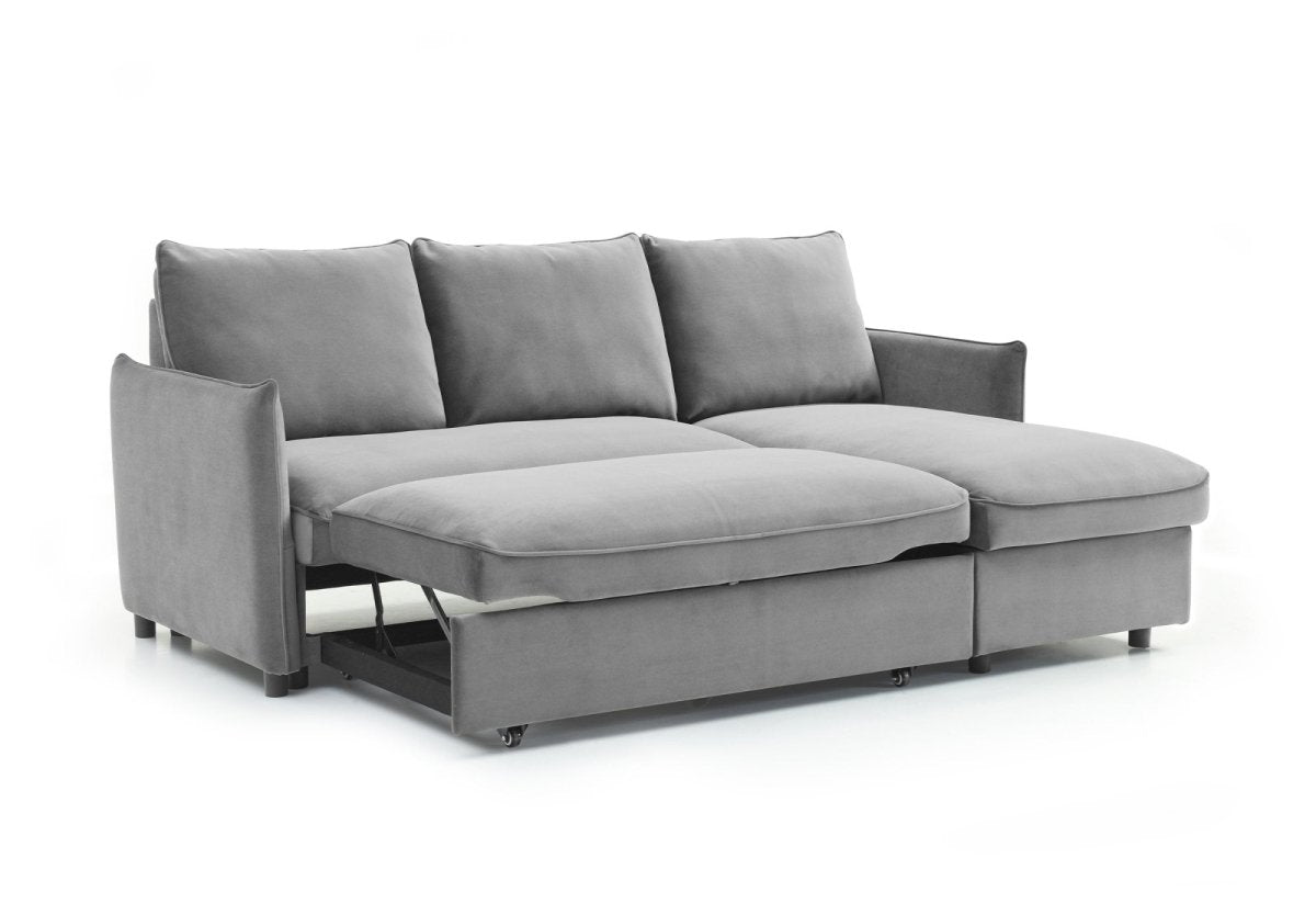 Claire Grey Velvet Fabric Corner Sofa Bed - Pendle Village Furniture