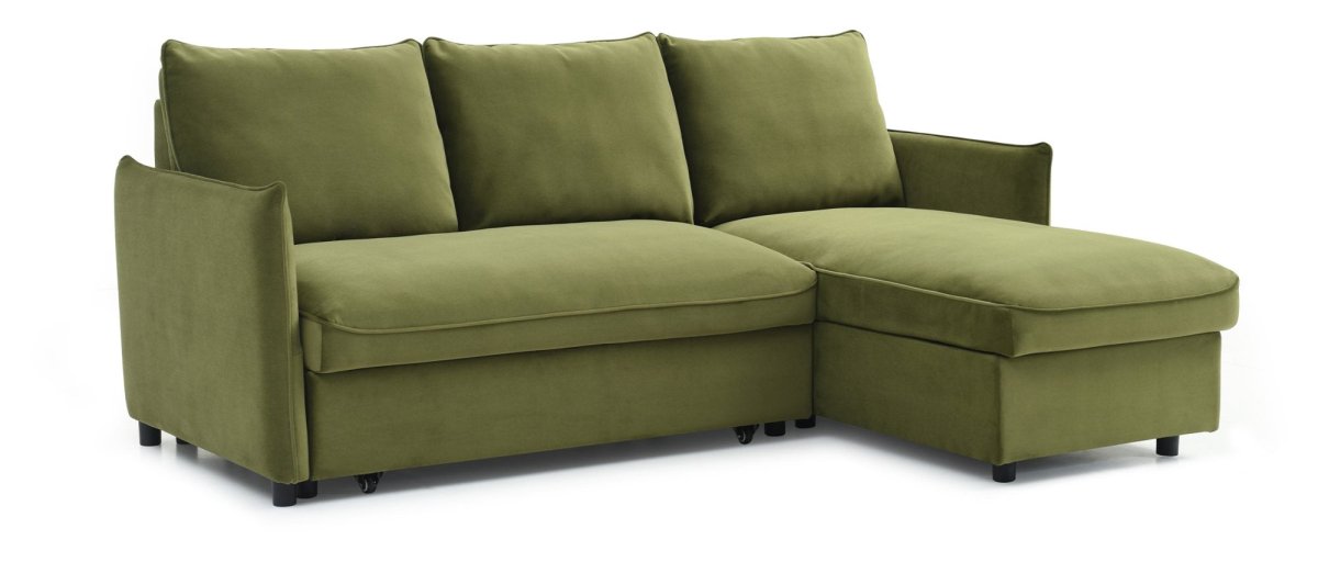 Claire Olive Velvet Fabric Corner Sofa Bed - Pendle Village Furniture