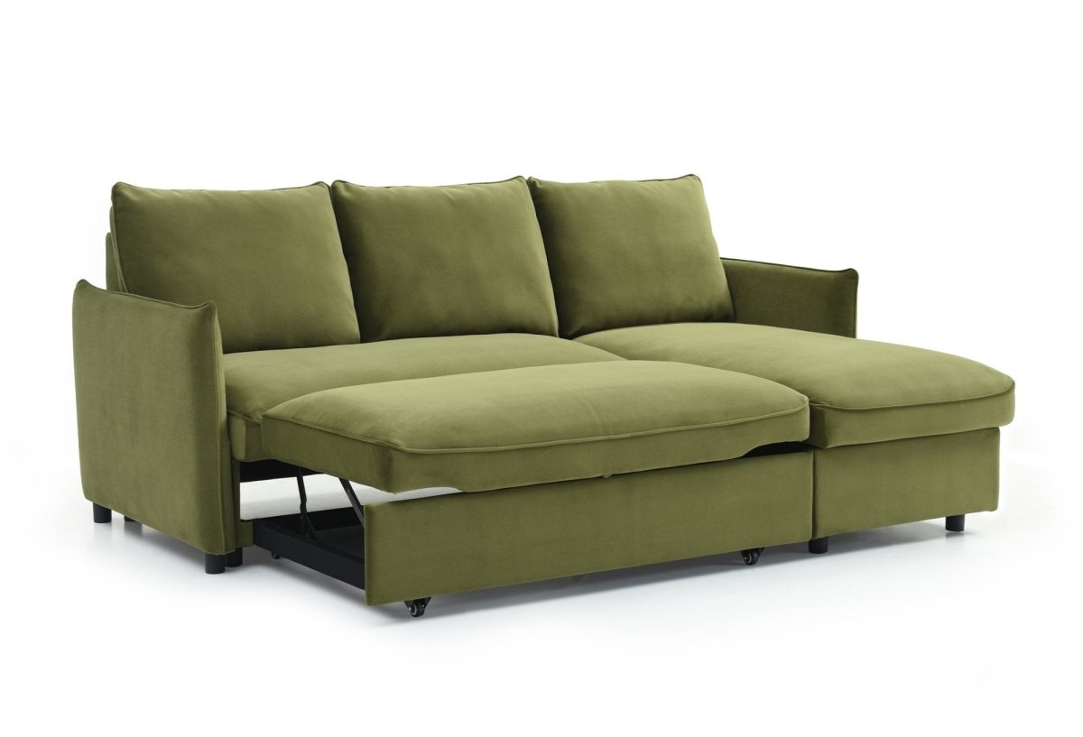 Claire Olive Velvet Fabric Corner Sofa Bed - Pendle Village Furniture
