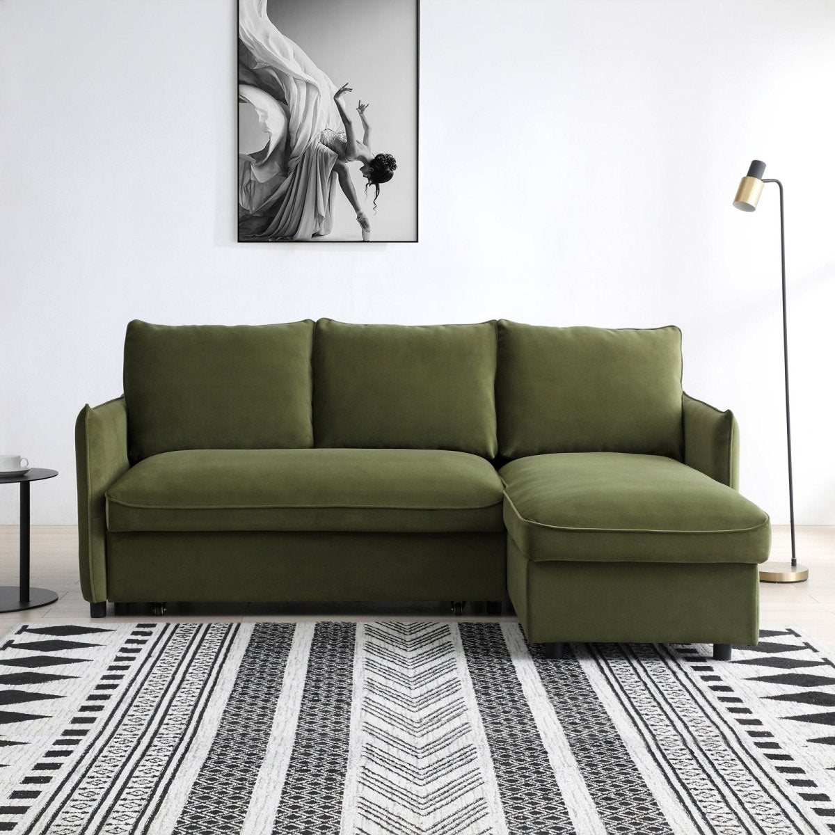 Claire Olive Velvet Fabric Corner Sofa Bed - Pendle Village Furniture