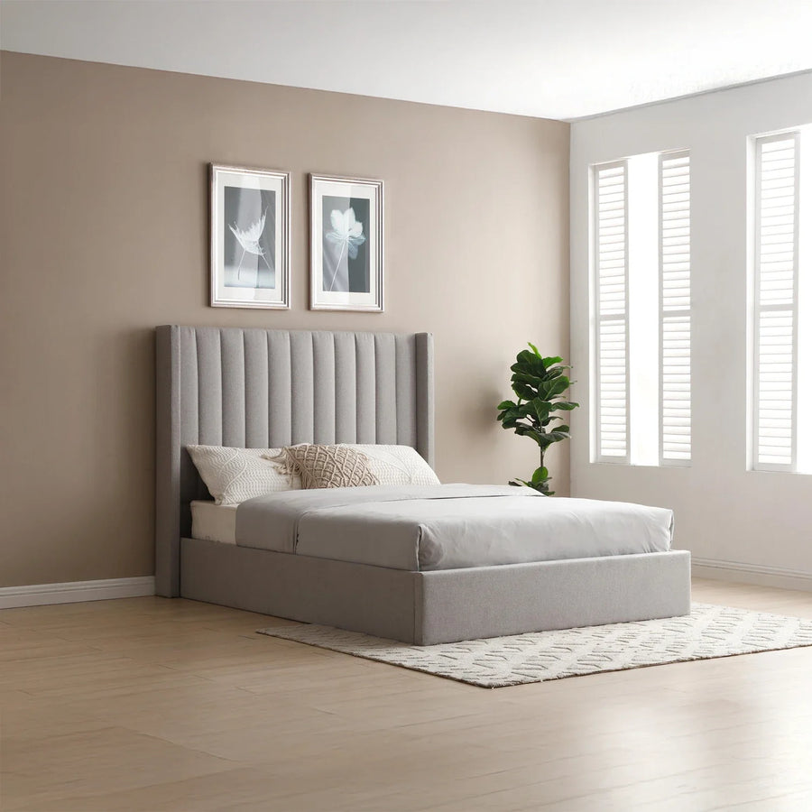 Linear Neptune Grey Faux Wool Multi Lift Super King Ottoman Bed