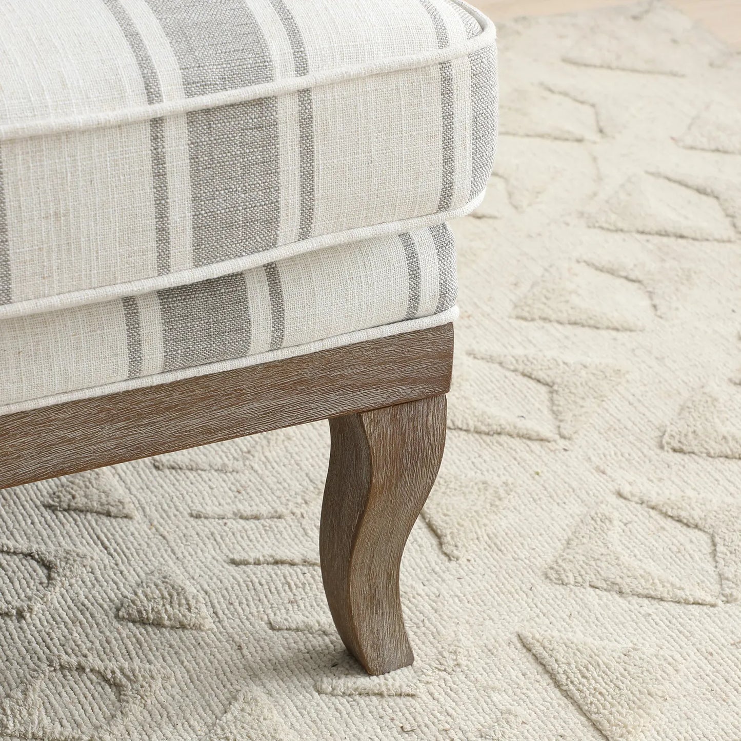 Hastings Traditional Wooden Armchair in Cream Linen or Natural Stripe - Pendle Village Furniture