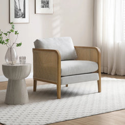 Aurora Cream Rattan Armchair with Linen Seat - Pendle Village Furniture