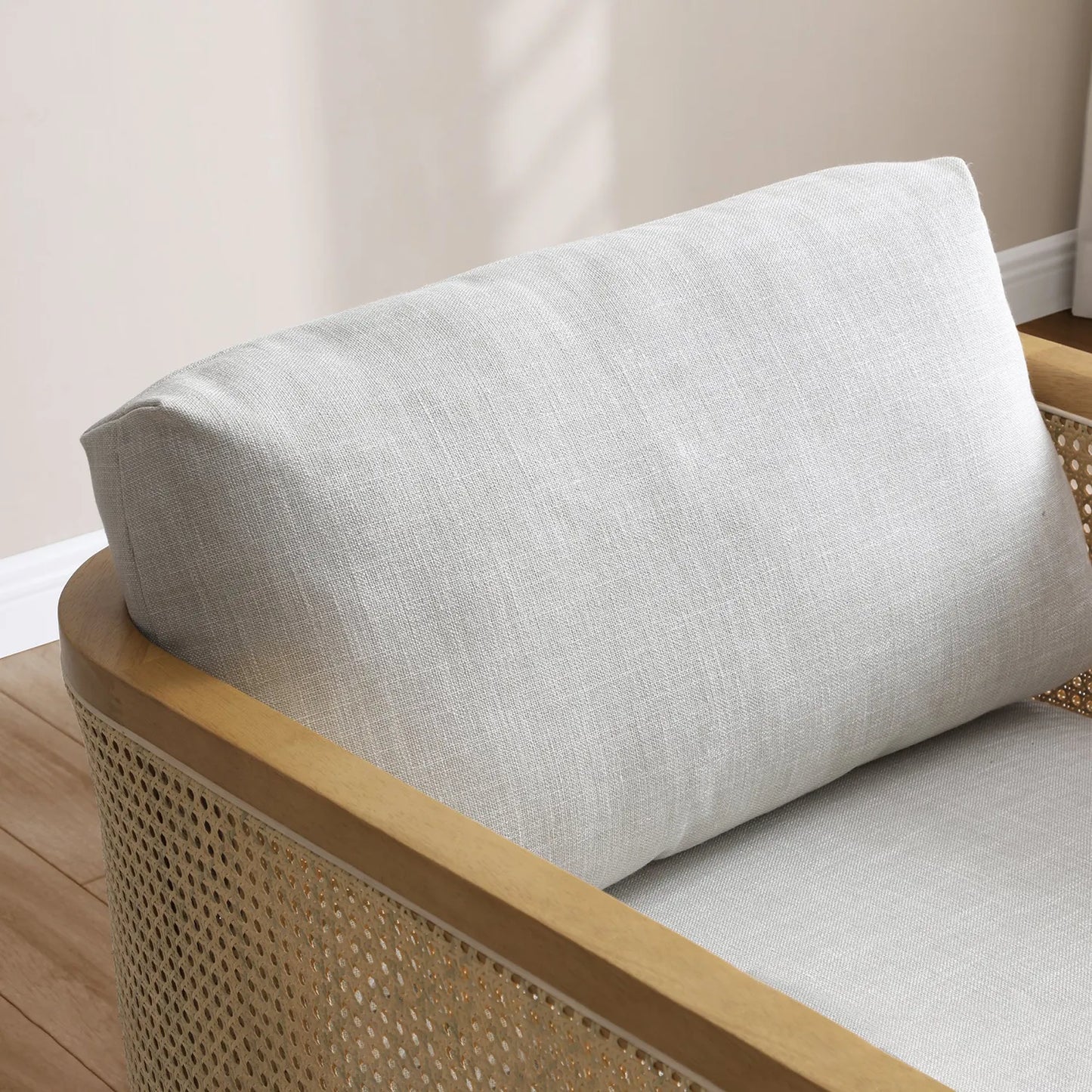 Aurora Cream Rattan Armchair with Linen Seat - Pendle Village Furniture