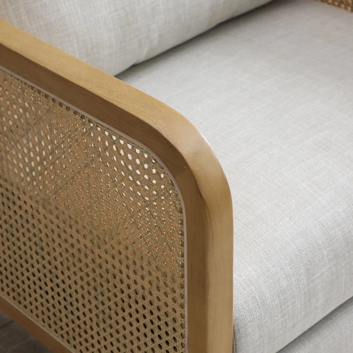 Aurora Cream Rattan Armchair with Linen Seat - Pendle Village Furniture