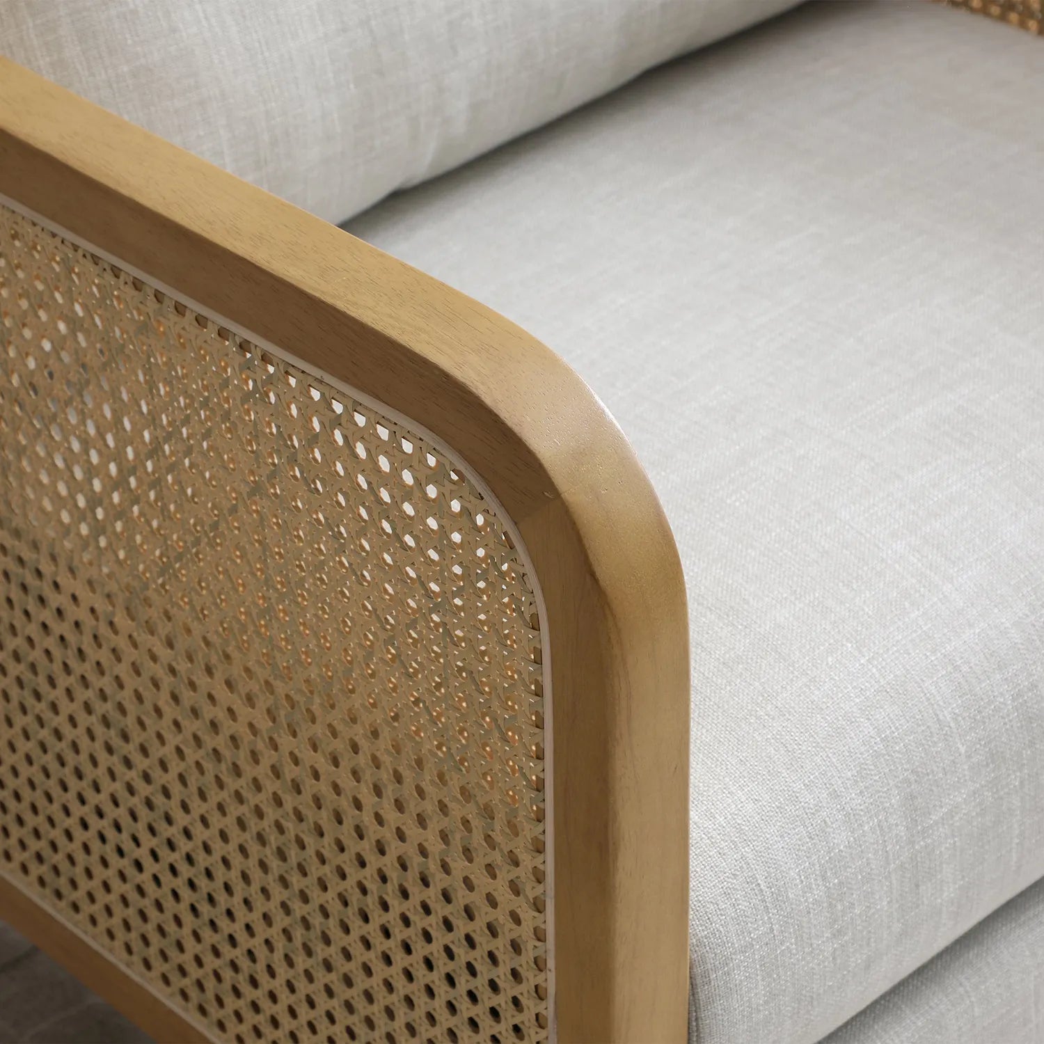 Aurora Cream Rattan Armchair with Linen Seat - Pendle Village Furniture