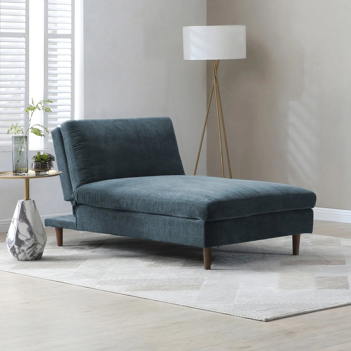 Scott Navy Chenille Fabric Chaise Sofa Bed