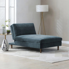 Scott Navy Chenille Fabric Chaise Sofa Bed