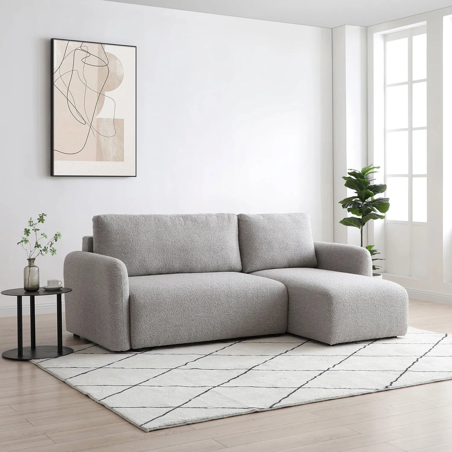 Bloom Natural Boucle Fabric Corner Sofa Bed - Pendle Village Furniture