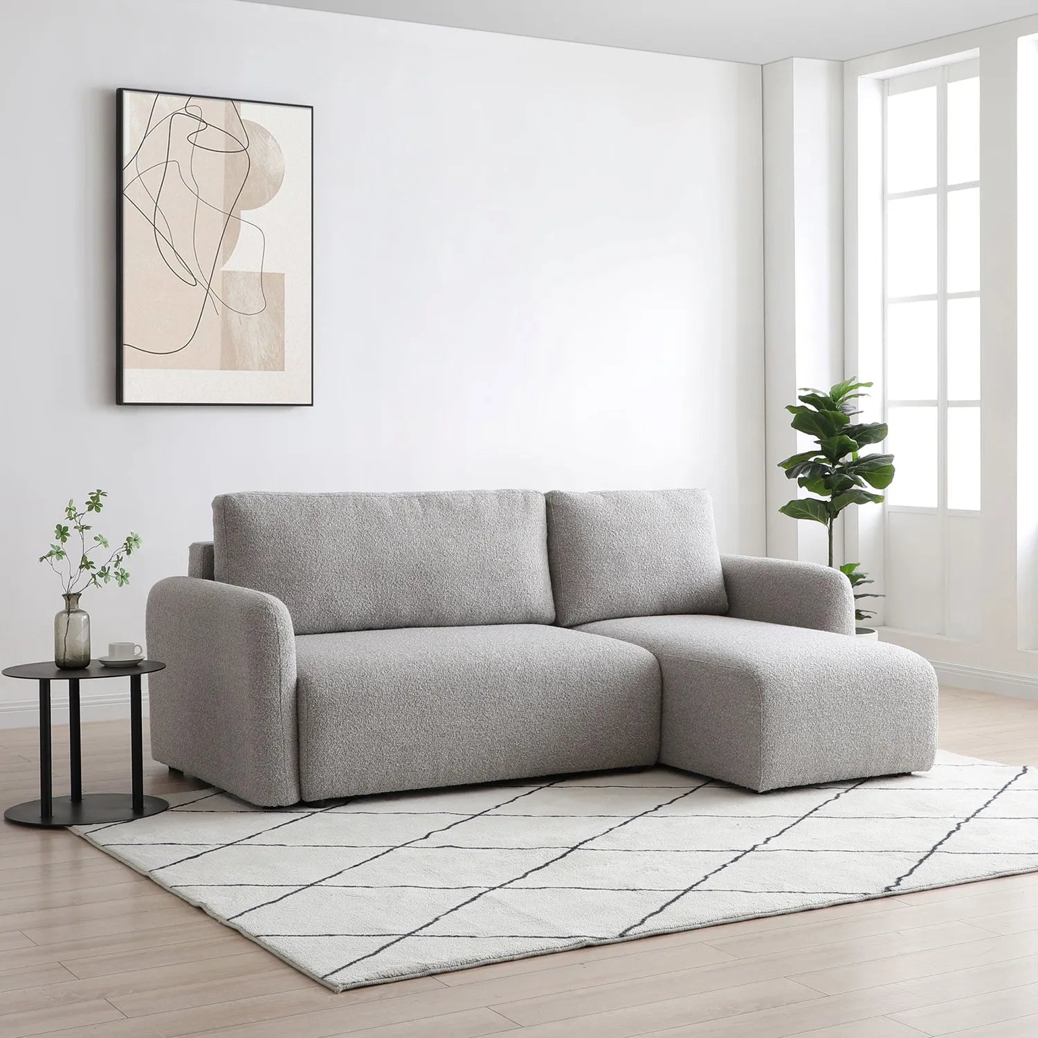 Bloom Natural Boucle Fabric Corner Sofa Bed - Pendle Village Furniture