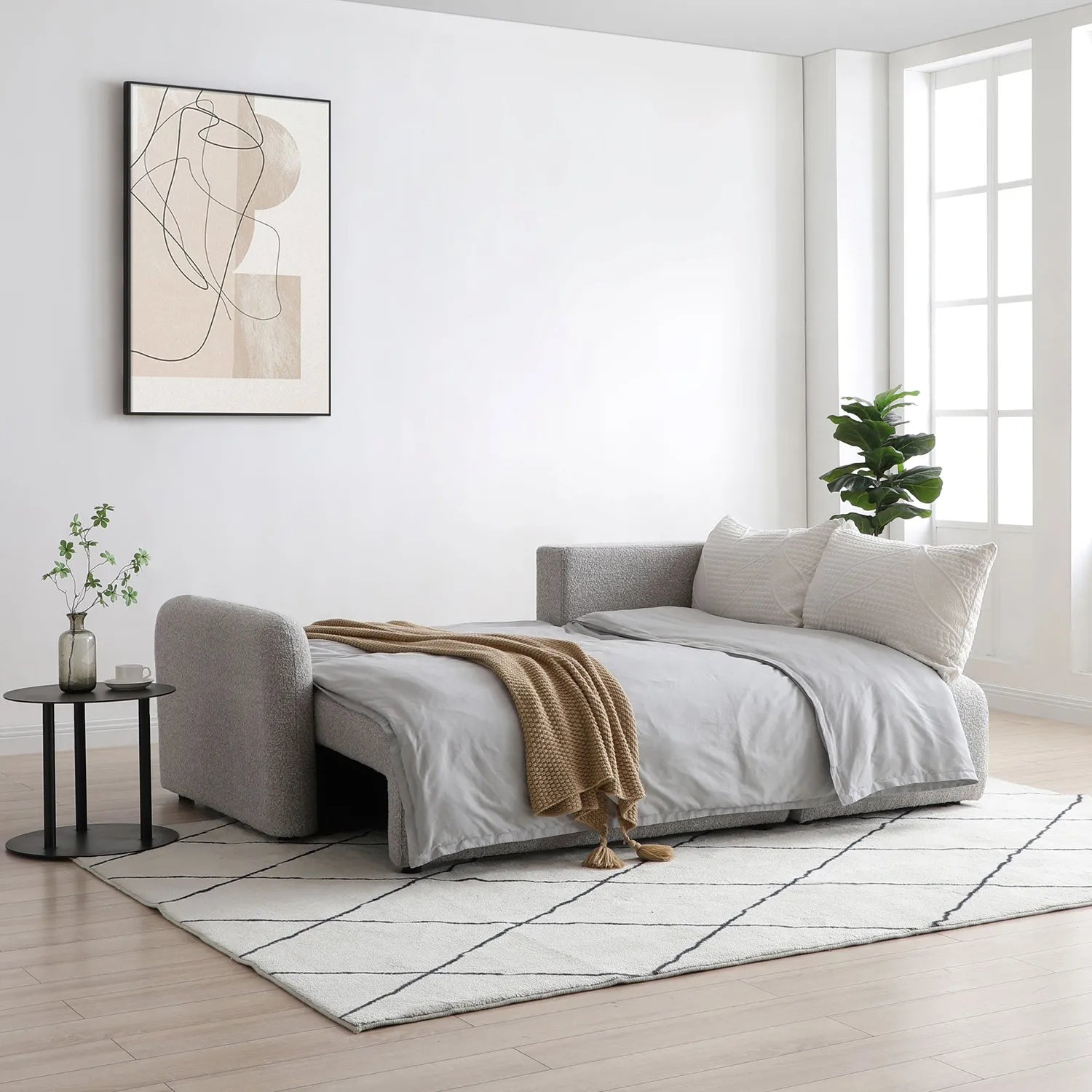 Bloom Natural Boucle Fabric Corner Sofa Bed - Pendle Village Furniture