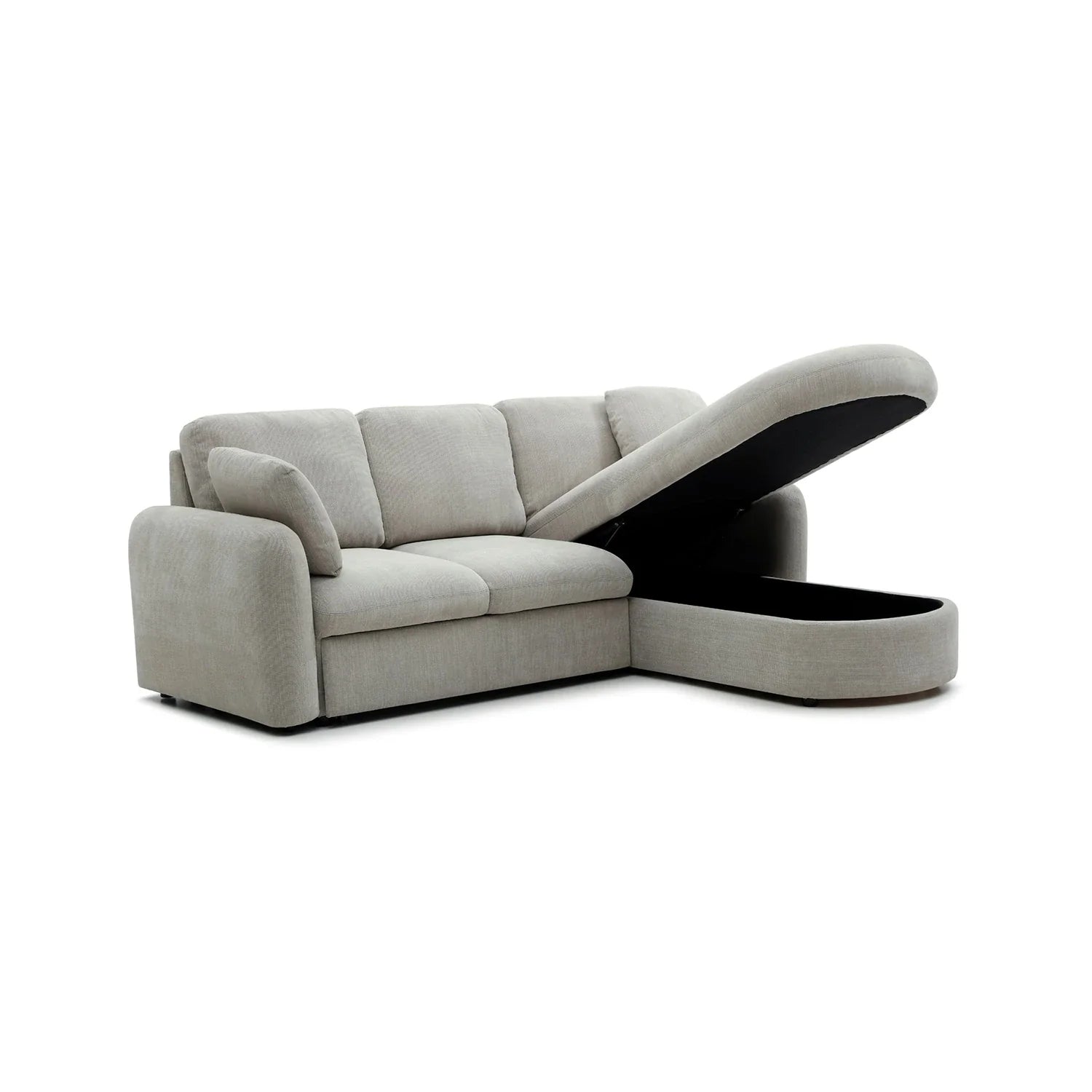 Shop the Mayfair Taupe Corner Sofa Bed with king-size sleep area, storage chaise, and plush chenille upholstery. Stylish, practical, and perfect for modern homes.