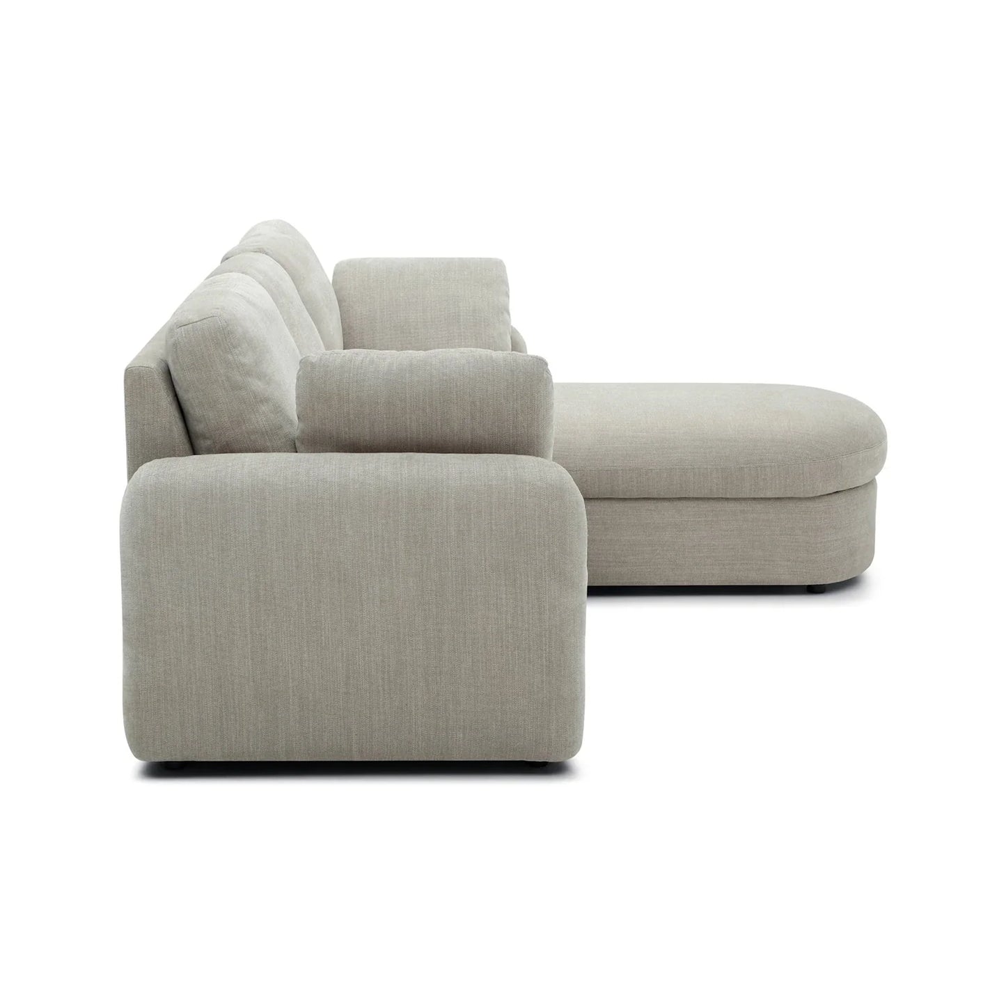 Side view of Mayfair Taupe Chenille Corner Sofa Bed RHF Chaise with Storage