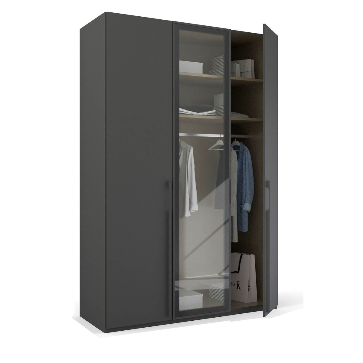 Kacey 151cm 3 Door Wardrobe With Middle Glass Door 