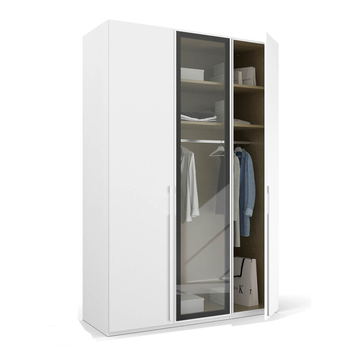 Kacey 151cm 3 Door Wardrobe With Middle Glass Door 