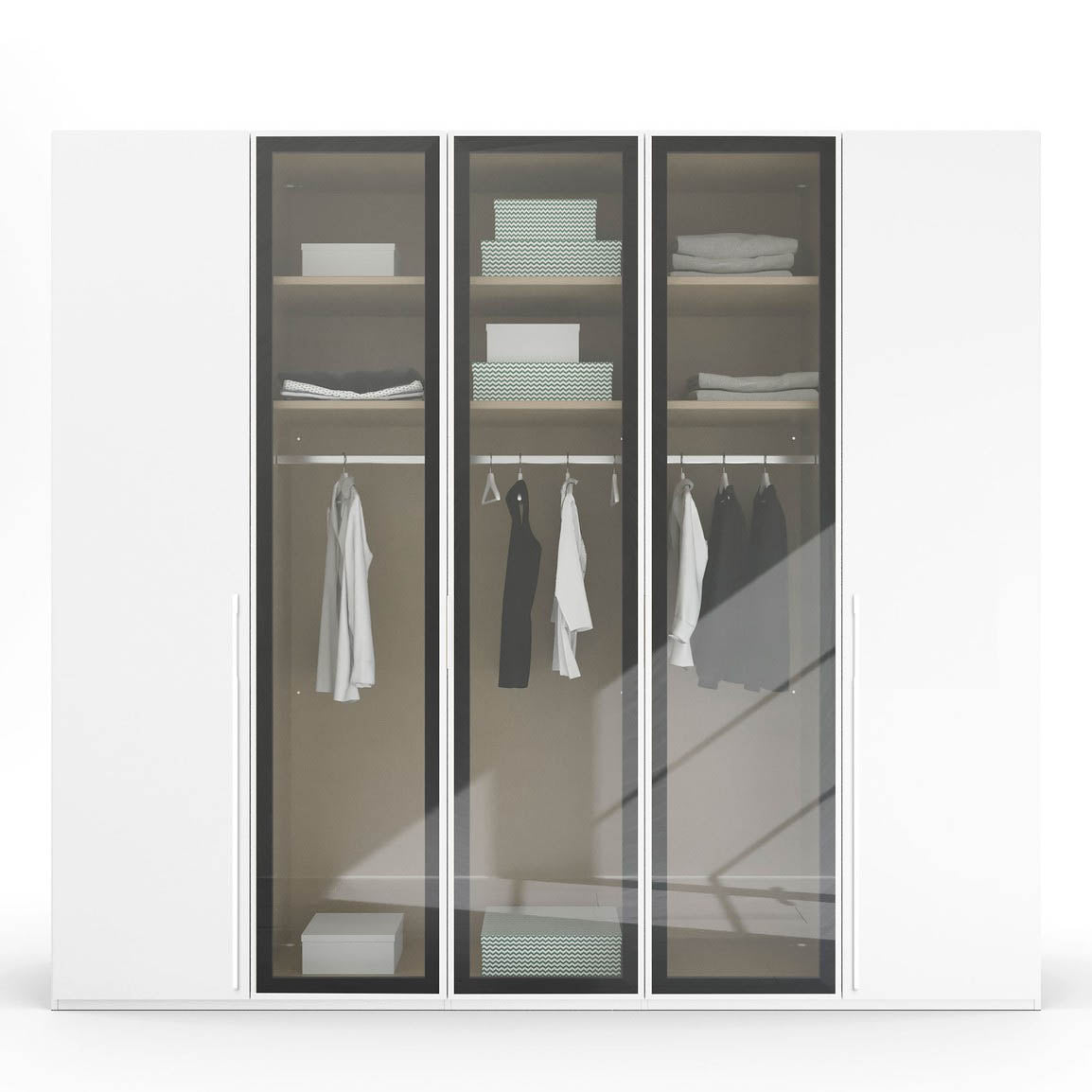 Kacey 251cm 5 Door Wardrobe 3 Glass Doors