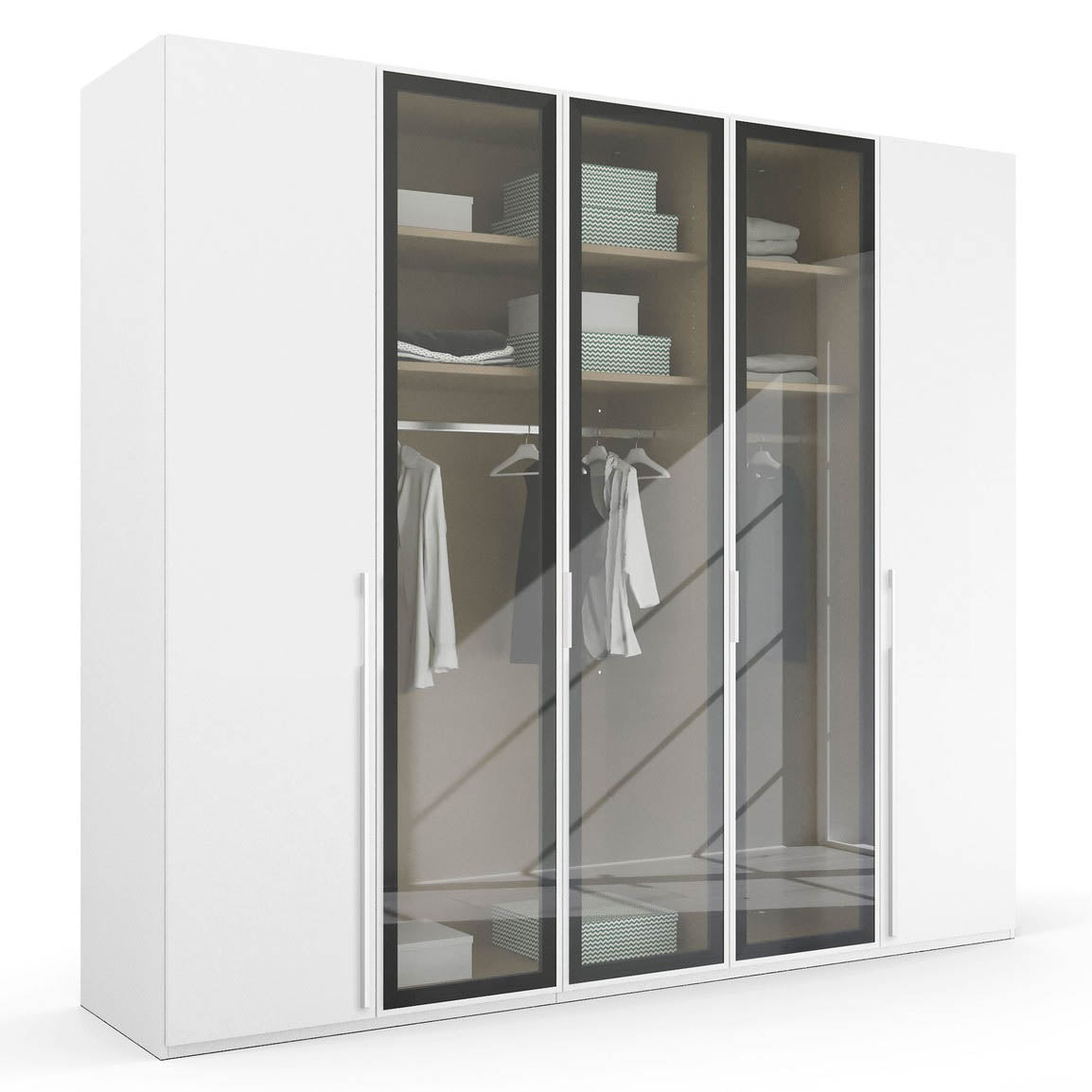 Kacey 251cm 5 Door Wardrobe 3 Glass Doors 