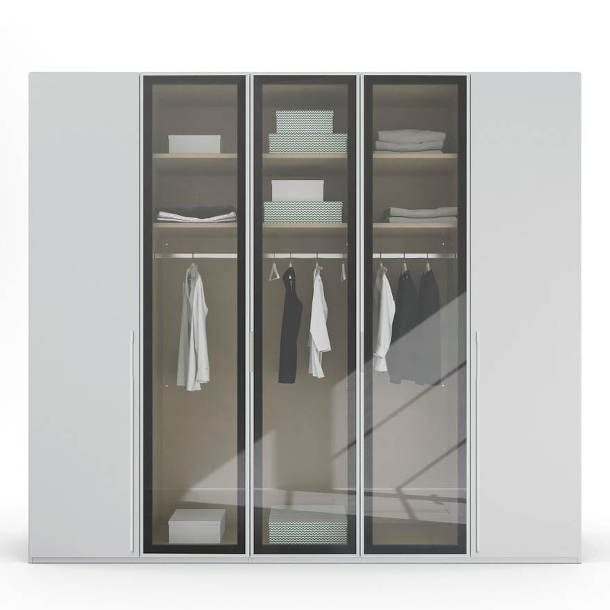 Kacey 251cm 5 Door Wardrobe 3 Glass Doors