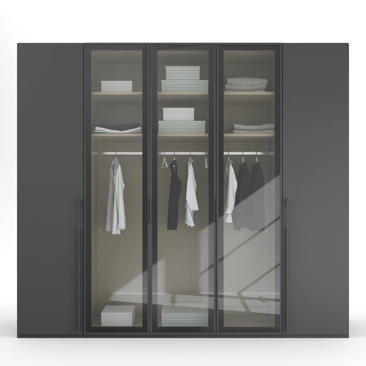 Kacey 251cm 5 Door Wardrobe 3 Glass Doors