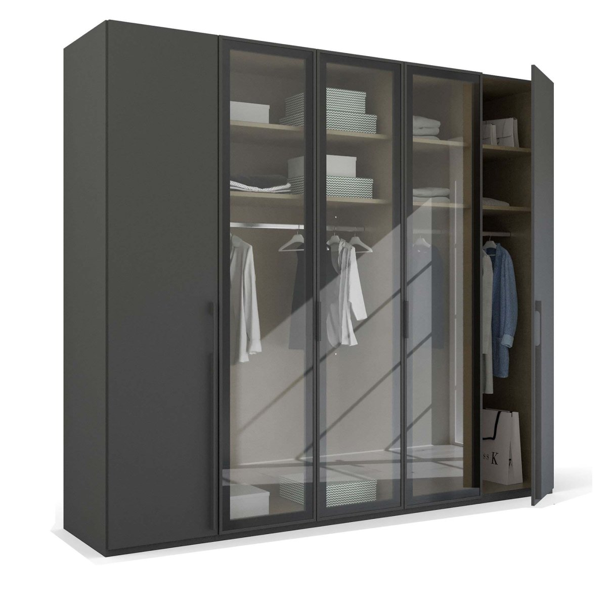 Kacey 251cm 5 Door Wardrobe 3 Glass Doors 