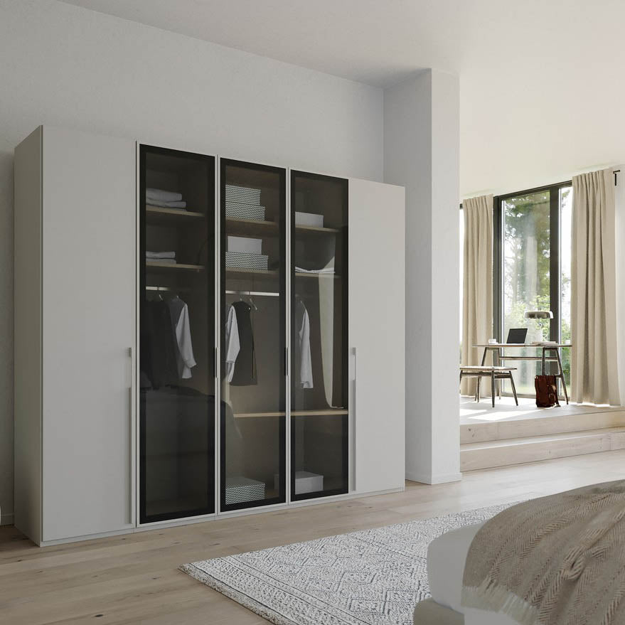 Kacey 251cm 5 Door Wardrobe 3 Glass Doors 
