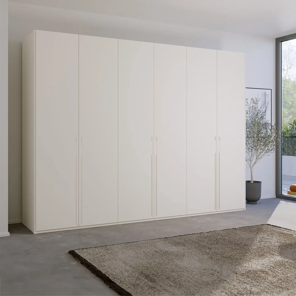 Kacey Pure 6 Door 301cm Wide Wardrobe in White - Styled in a Bedroom