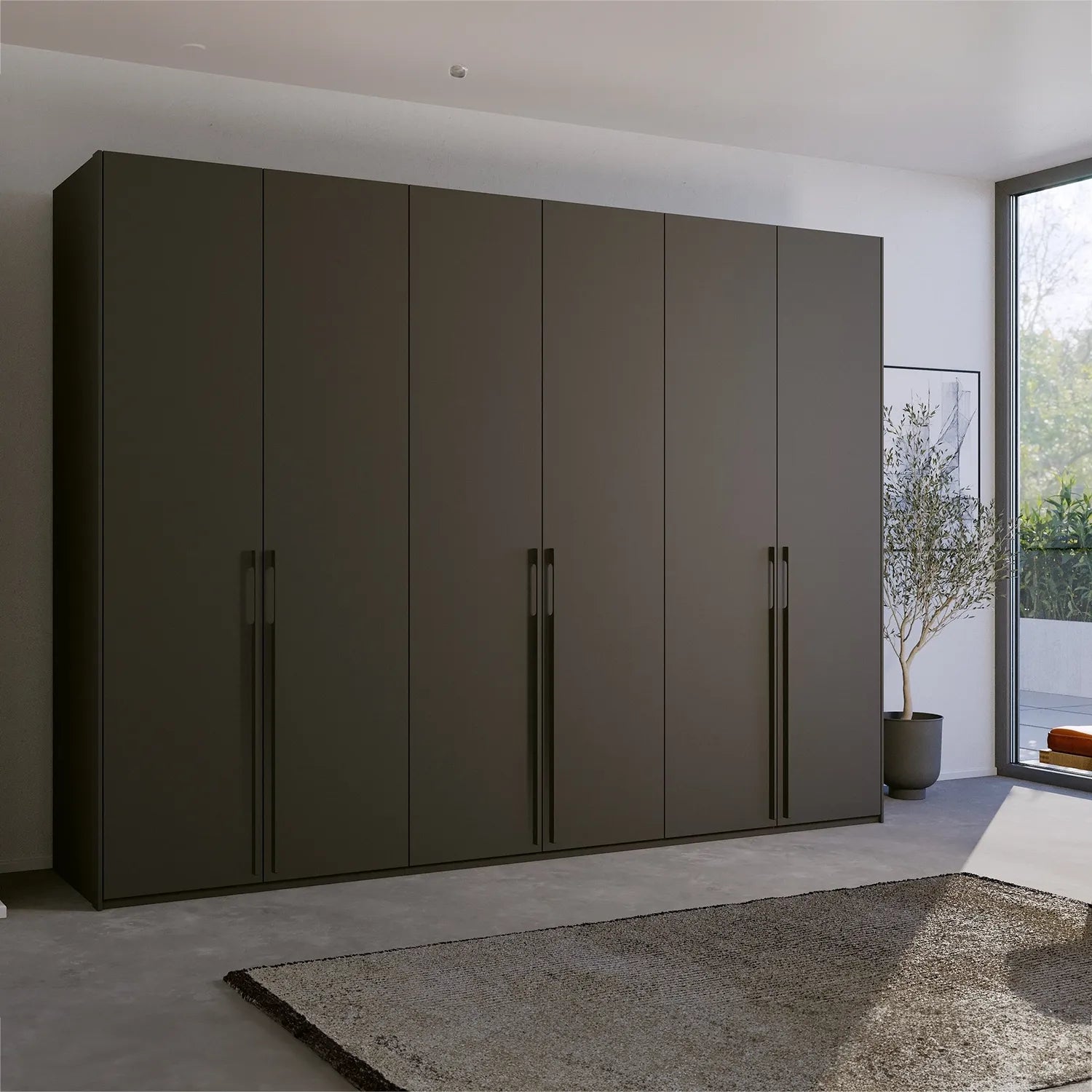 Kacey Pure 6 Door 301cm Wide Wardrobe in Graphite - Styled in a Bedroom