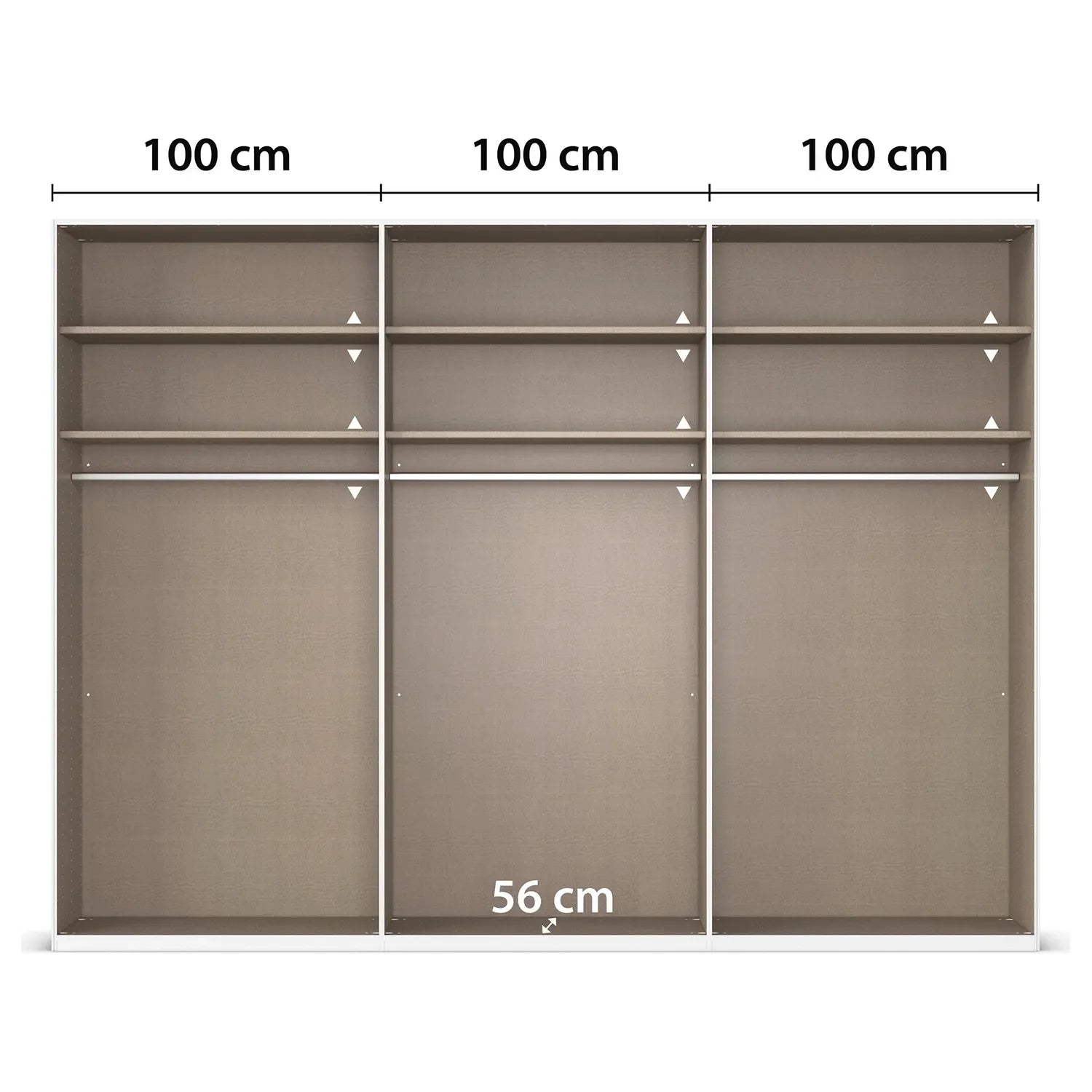 Interior Dimensions of Kacey Pure 6 Door 301cm Wide Wardrobe