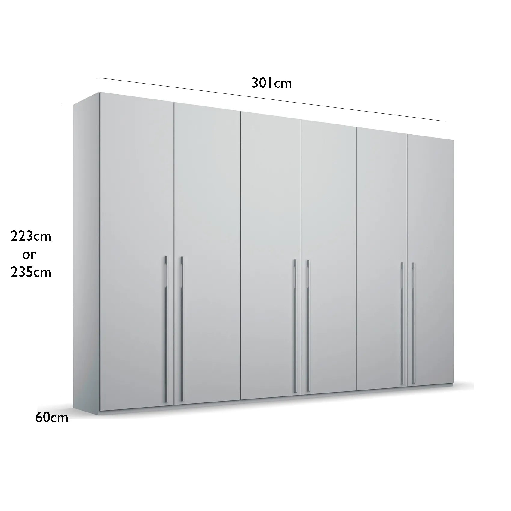 Kacey Pure 6 Door 301cm Wide Wardrobe in Silk Grey - Dimensions