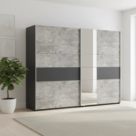 Rauch Korbach Sliding Door Wardrobe Metallic Grey and Stone Grey front