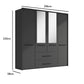Kairns Graphite 4 Door Hinged Wardrobe (W200cm) With Mirror - Dimensions