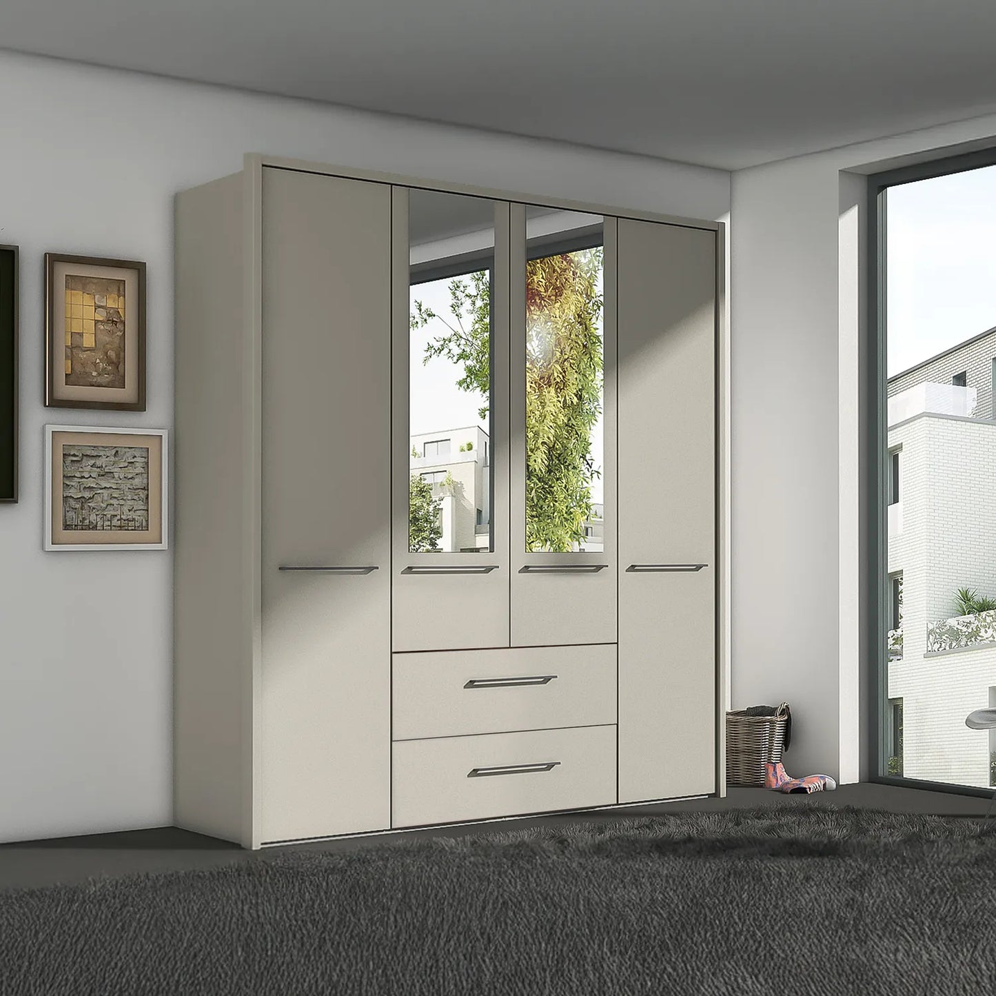 Kairns 200cm Graphite 4 Door Hinged Wardrobe with Drawers