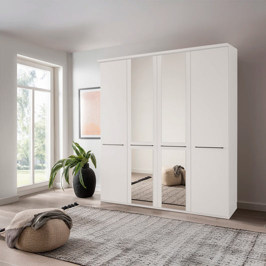 Cairns White 4 Door Hinged Wardrobe (W200cm) With Mirror - Styled in Bedroom
