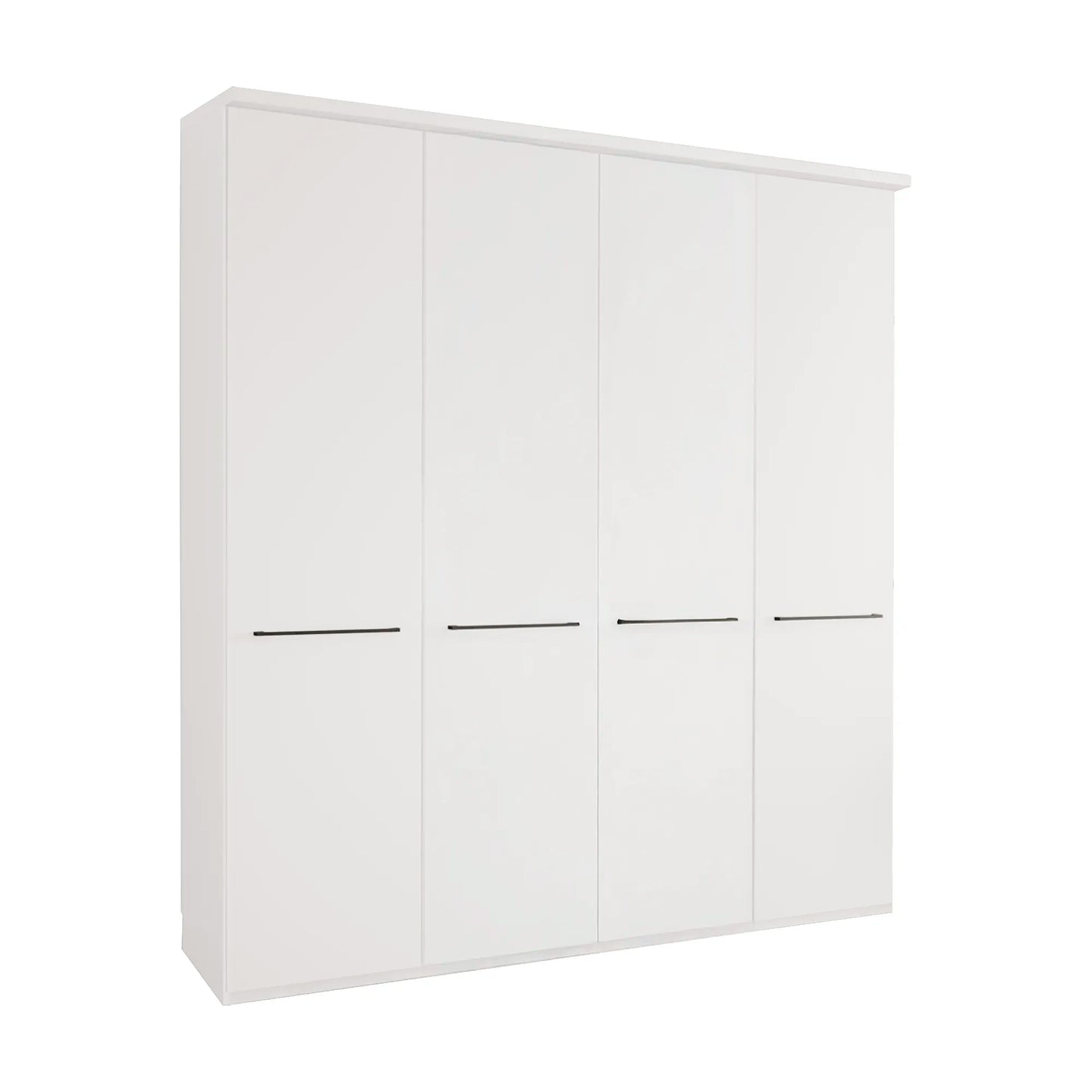Front view of Cairns 200cm White 4 Door Hinged Wardrobe with Cornice in white background