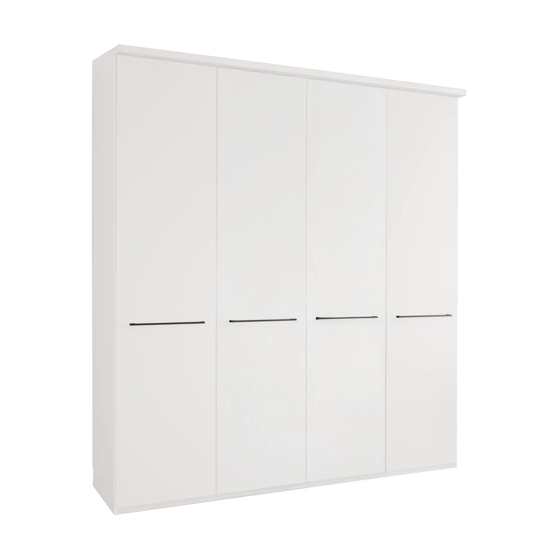 Front view of Cairns 200cm White 4 Door Hinged Wardrobe with Cornice in white background