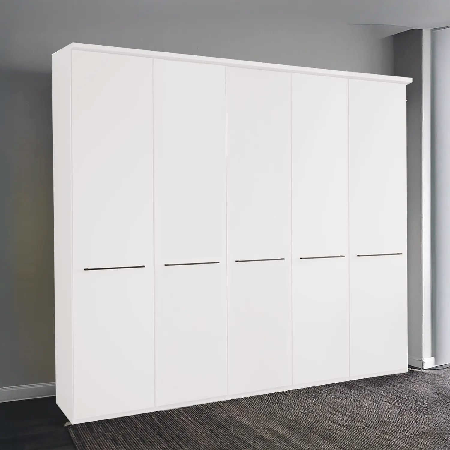 Cairns White 5 Door Hinged Wardrobe (W250cm) - Styled in Bedrrom