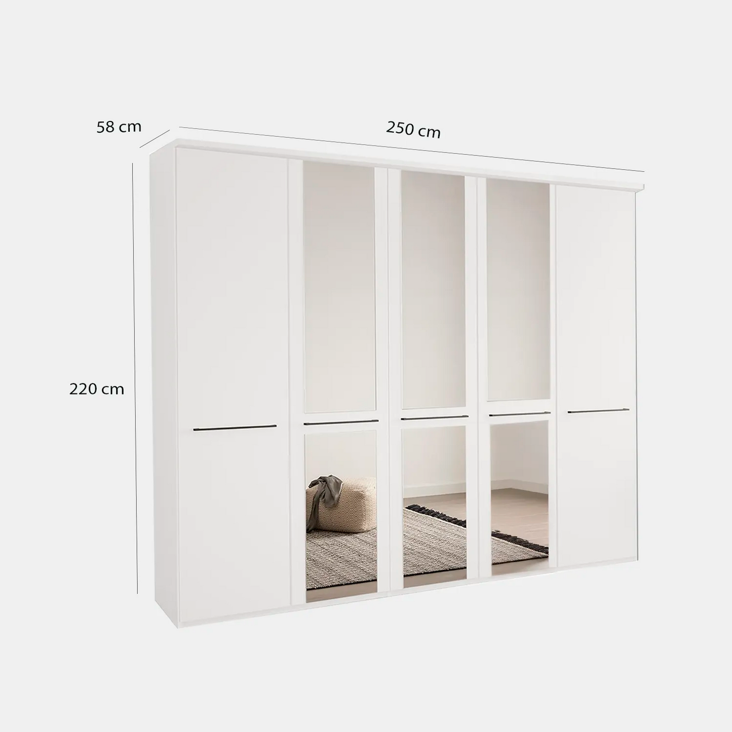 Cairns White 5 Door Hinged Wardrobe (W250cm) - Dimensions