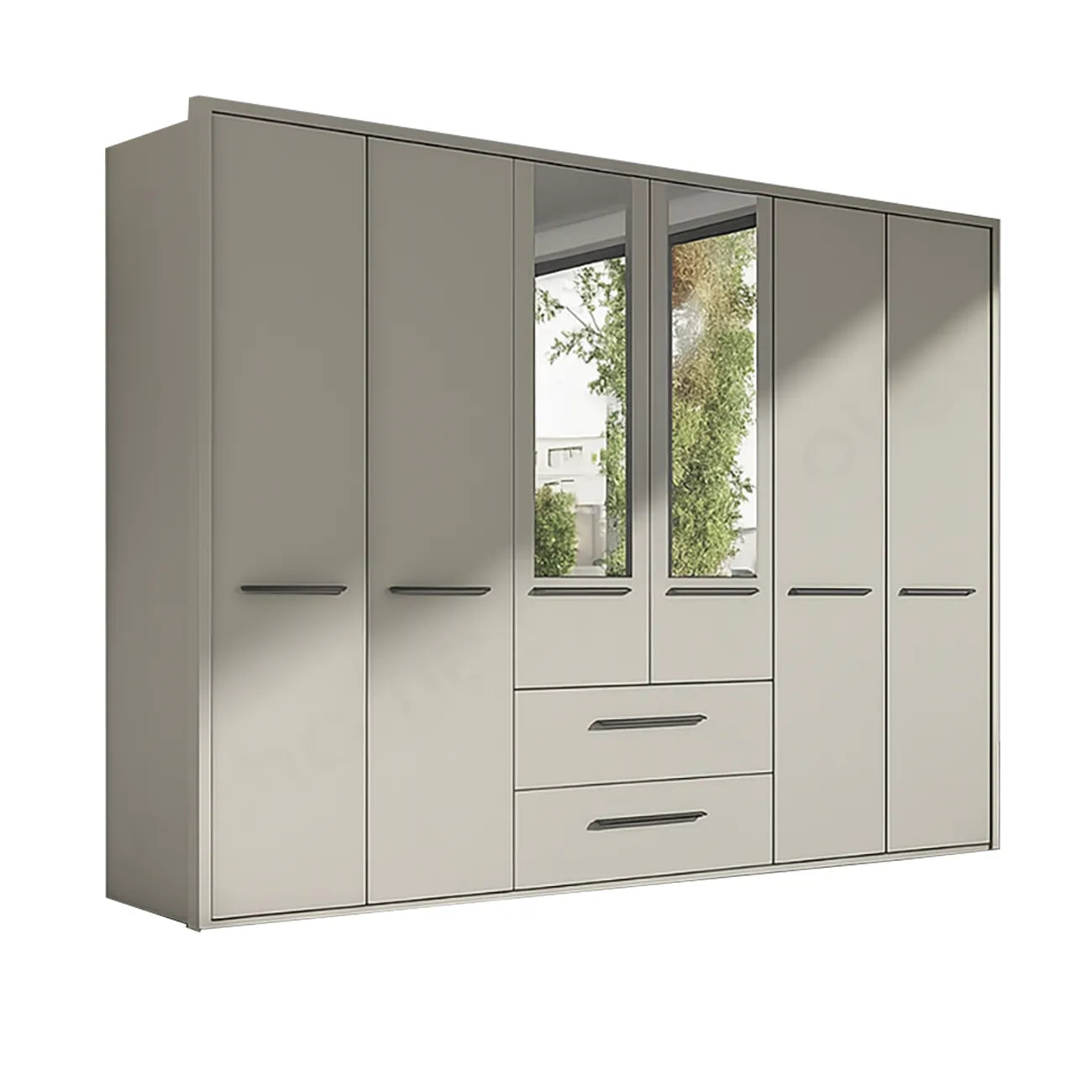 Kairns 300cm Graphite 6 Door Hinged Wardrobe with Central Drawers