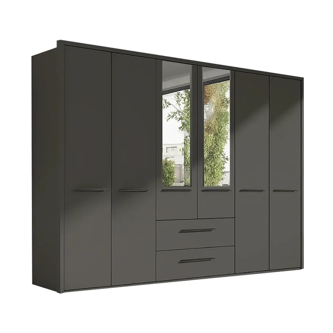 Kairns 300cm Graphite 6 Door Hinged Wardrobe with Central Drawers